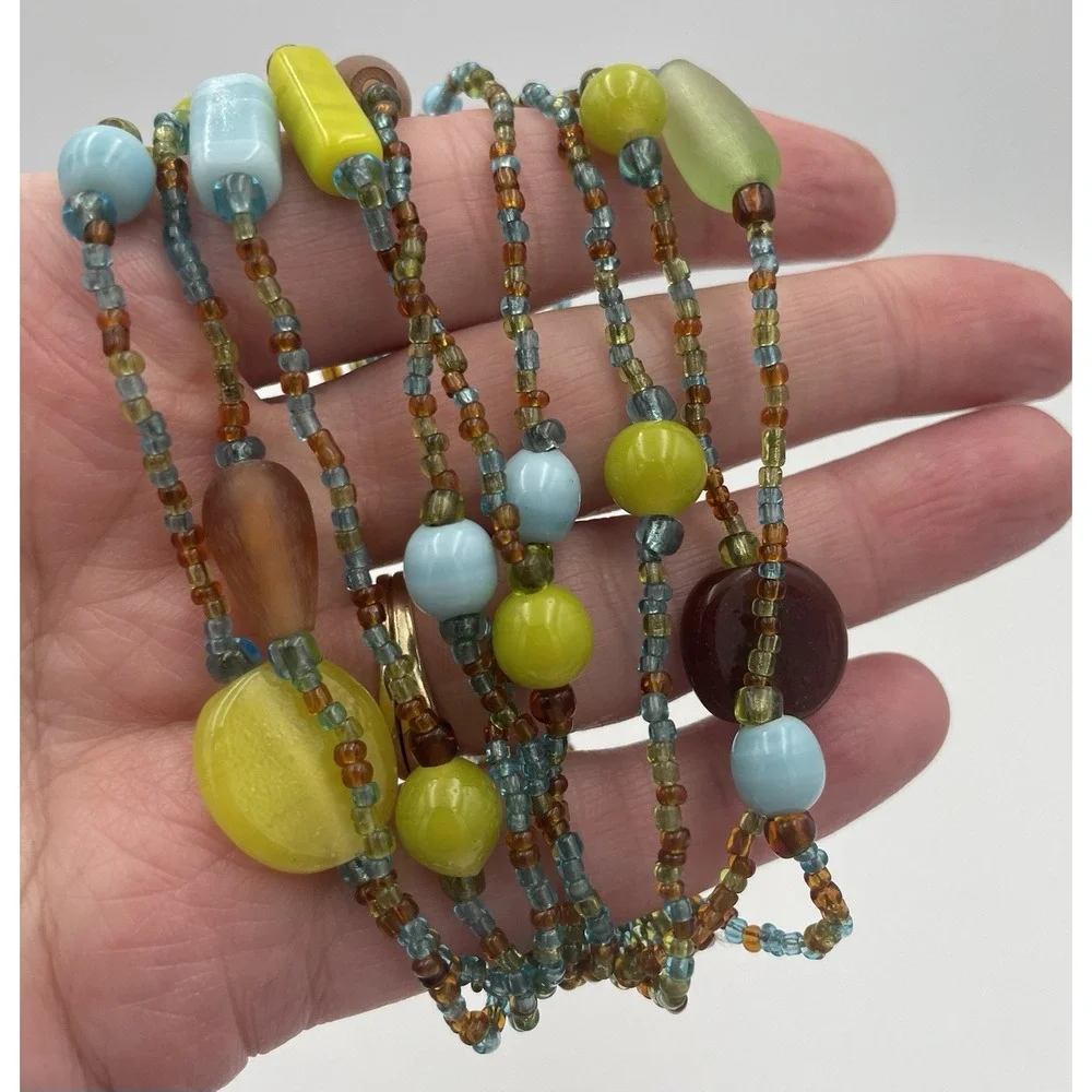 Artisan Beaded Bracelet Multi Strand Blue Green Brown 8